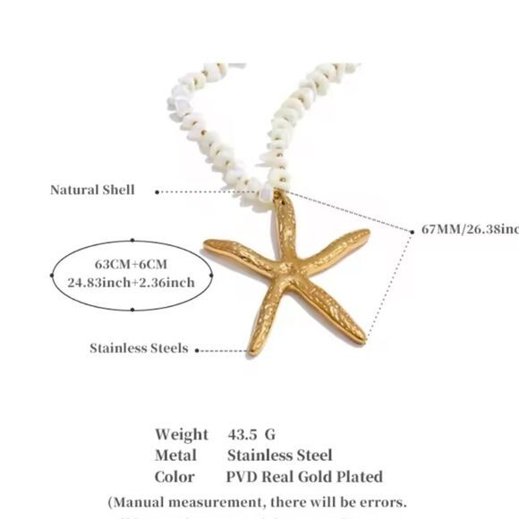 Gold Starfish & Natural Shell Necklace – Coastal Chic Statement Piece - Picture 7 of 12